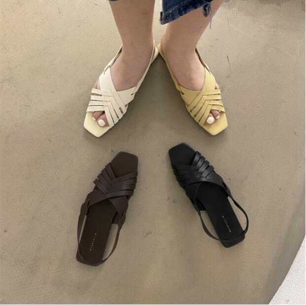 2022 Fashion Soft Leather Hollow Casual Shoes Versatile Fish Mouth Roman Shoes LS514