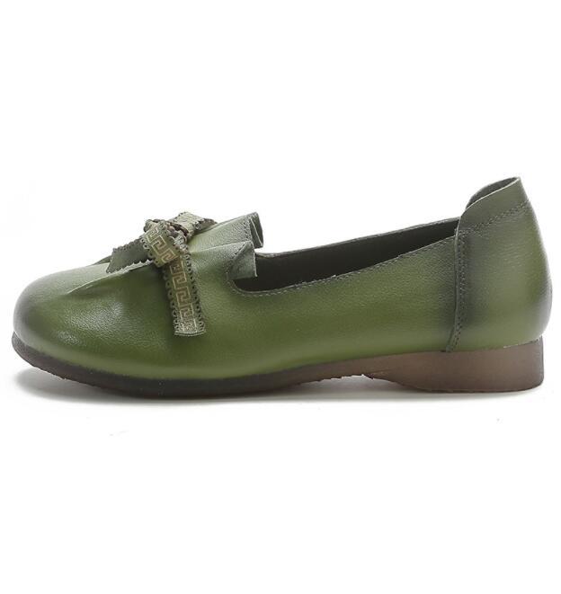 first layer cowhide retro women's flat round toe shoes CSG195