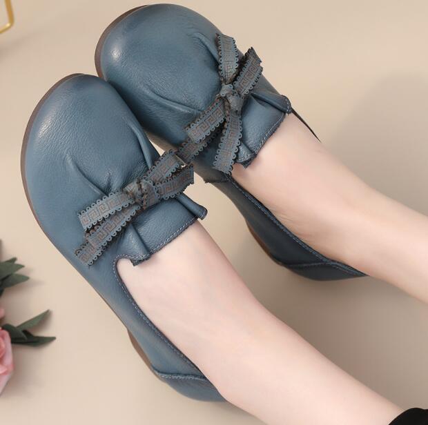 first layer cowhide retro women's flat round toe shoes CSG195