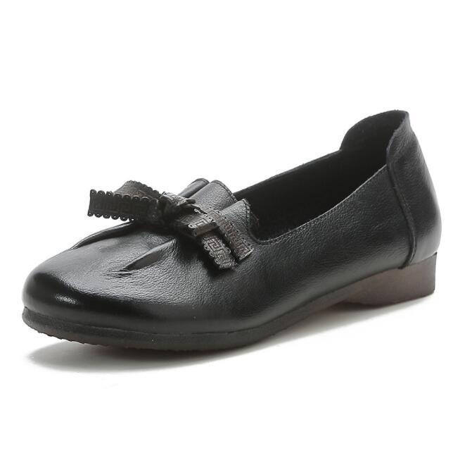 first layer cowhide retro women's flat round toe shoes CSG195