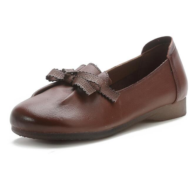first layer cowhide retro women's flat round toe shoes CSG195
