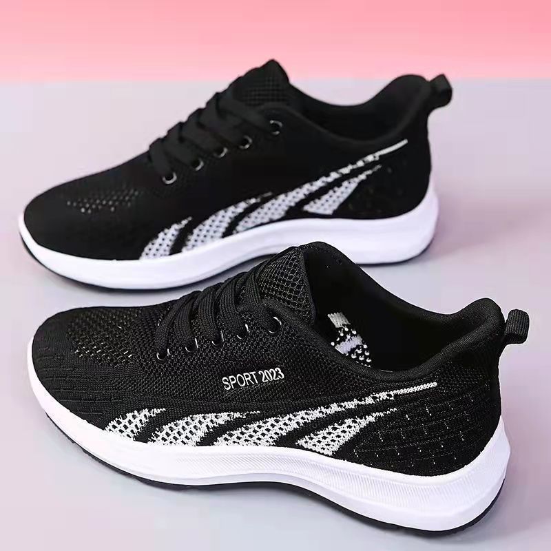 Flat-bottomed flying woven mesh sneakers for women's casual non-slip soft soles