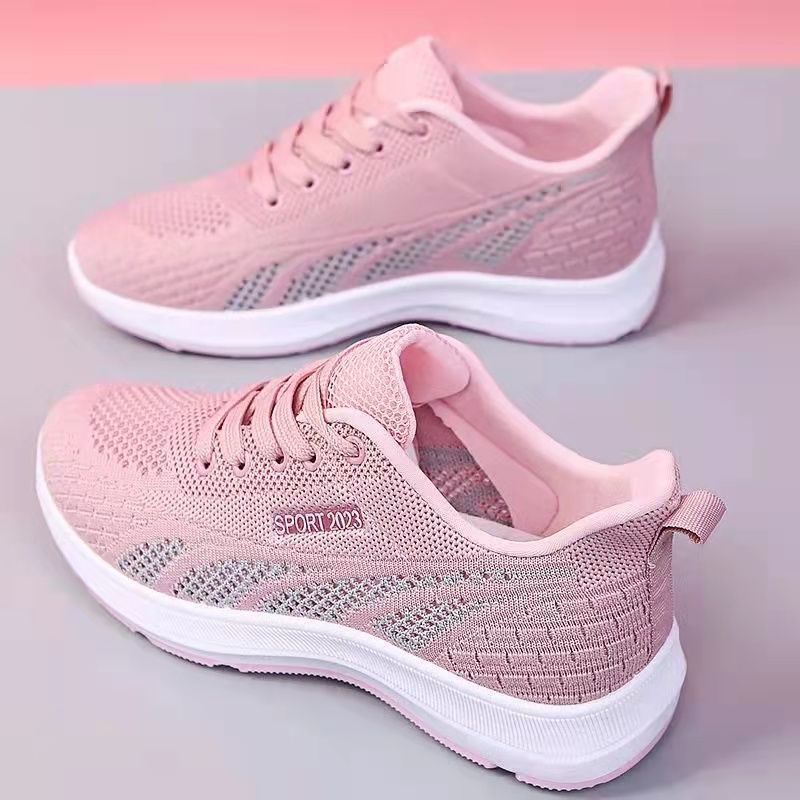 Flat-bottomed flying woven mesh sneakers for women's casual non-slip soft soles