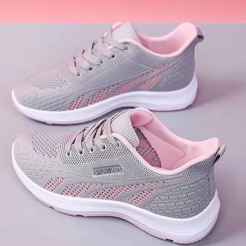 Flat-bottomed flying woven mesh sneakers for women's casual non-slip soft soles