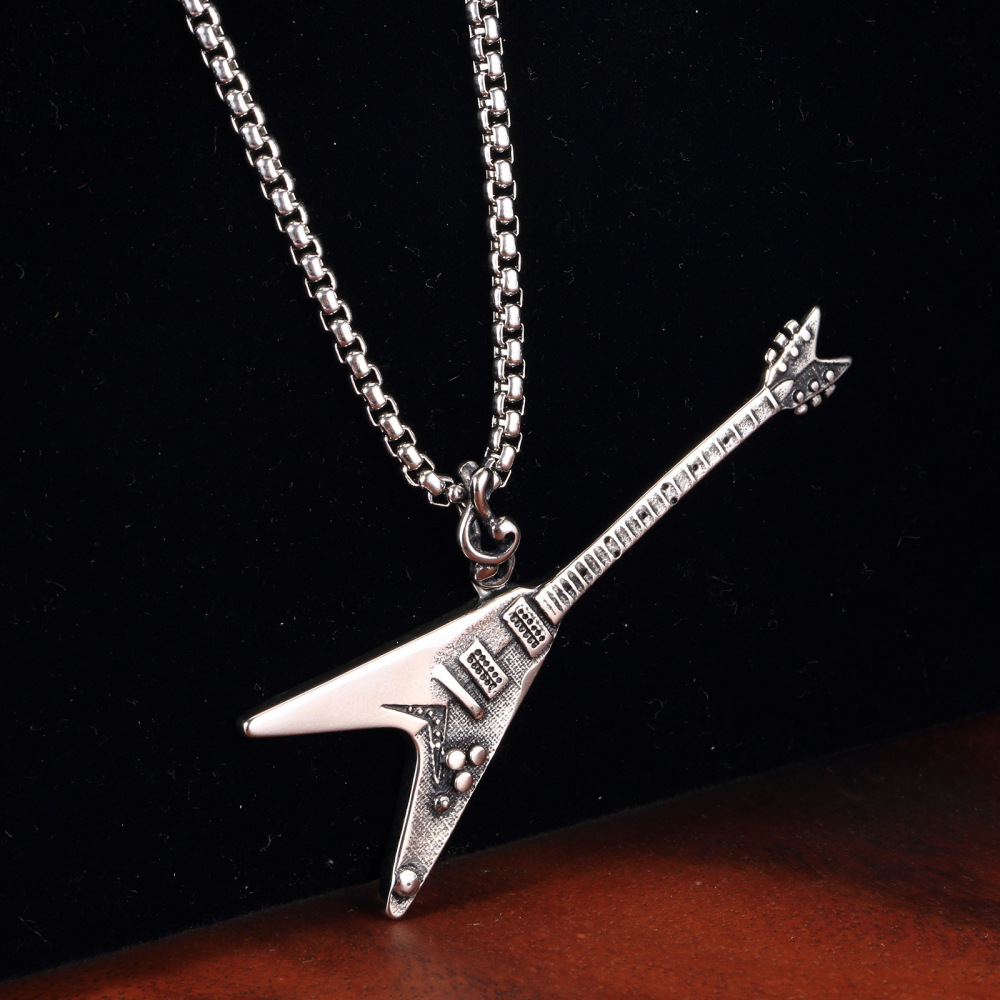 Stainless Steel Music Necklace Electric Guitar Titanium Steel Pendant