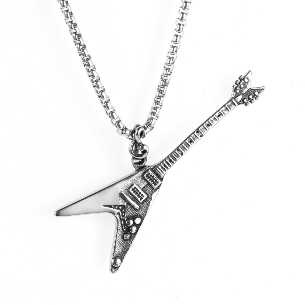 Stainless Steel Music Necklace Electric Guitar Titanium Steel Pendant