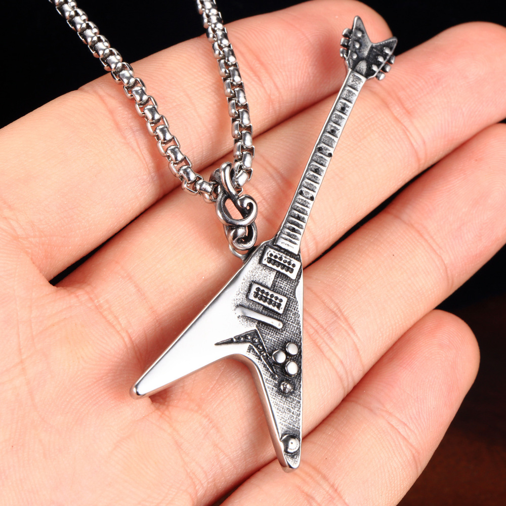 Stainless Steel Music Necklace Electric Guitar Titanium Steel Pendant