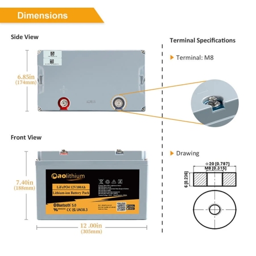 RisunPower 12.8V 100AH RV Recreational Vehicle Lithium battery LiFePO4