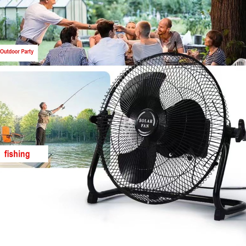 Quatliy big air flow Portable Rechargeable Solar floor Fan With Solar Panel Solar Fan System
