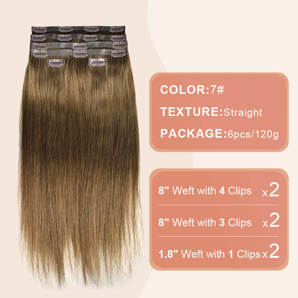 #7 Straight Clip in Hair Extensions Real Human Hair PU Seamless Clip ins 6Pcs 110G RXHAIR