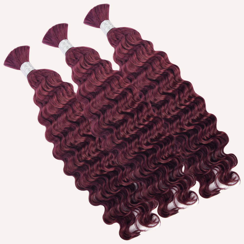 #BUG Burgundy Red Boho Braids Deep Wave No Weft Bulk Hair for Human Hair RXHAIR