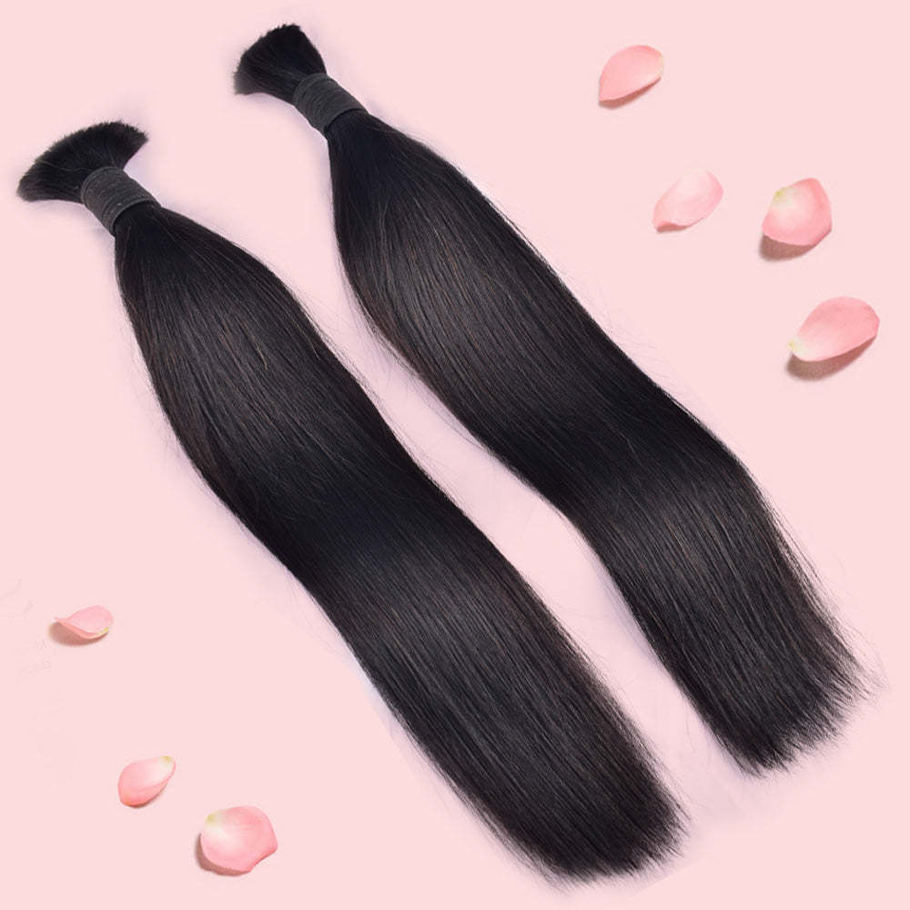 #1B Natural Black Boho Braids Straight No Weft Bulk Hair for Human Hair RXHAIR