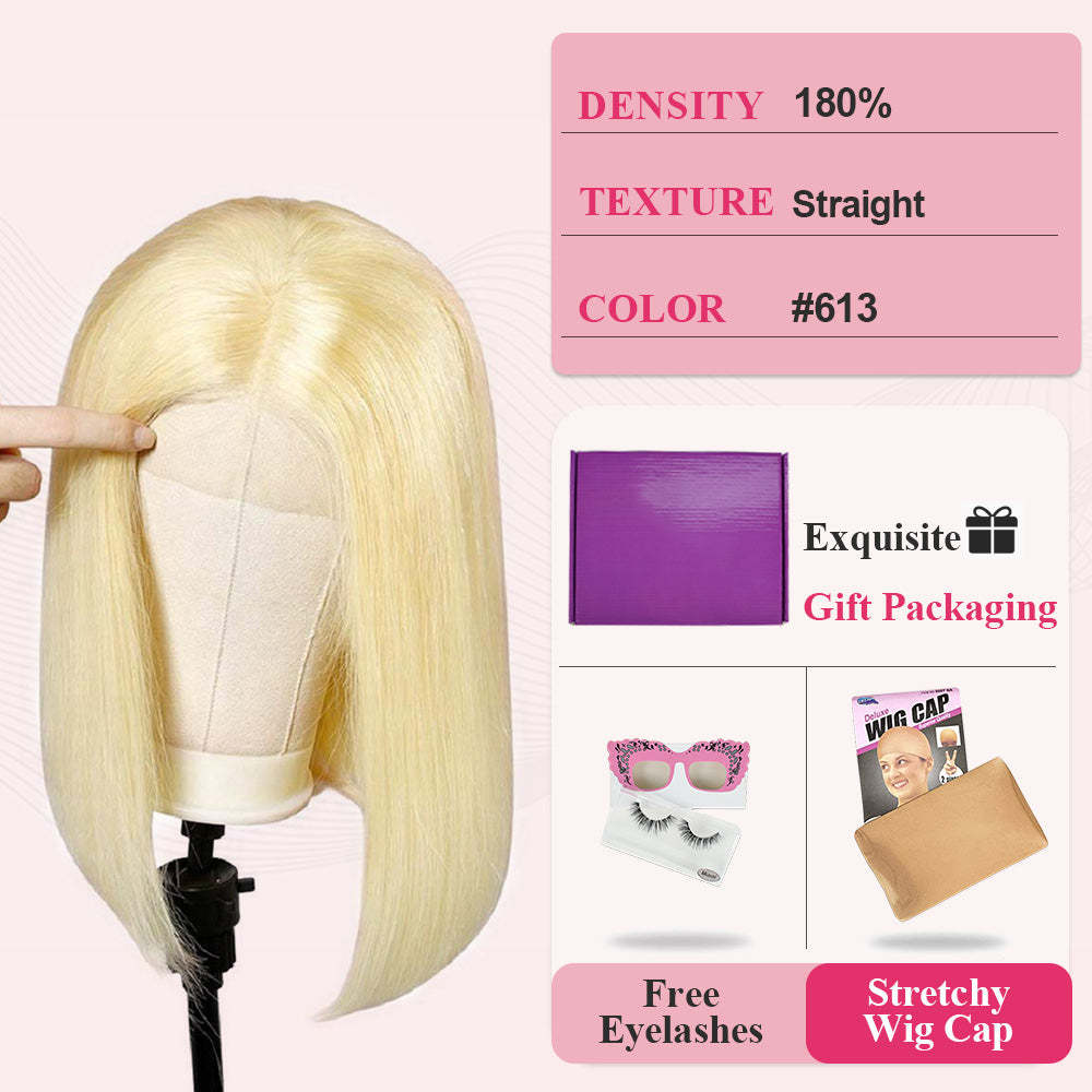 #613 Bob Straight HD Lace Front Wigs Human Hair 180% Density Transparent Lace Frontal Wigs Pre Plucked With Baby Hair RXHAIR