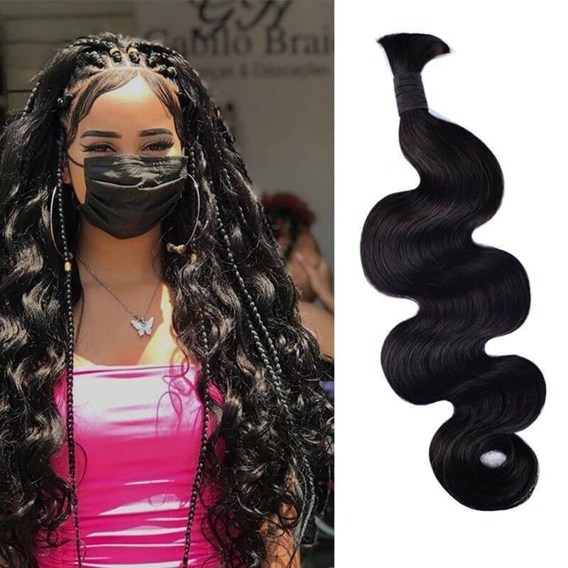#1B Natural Black Boho Braids Body Wave No Weft Bulk Hair for Human Hair RXHAIR