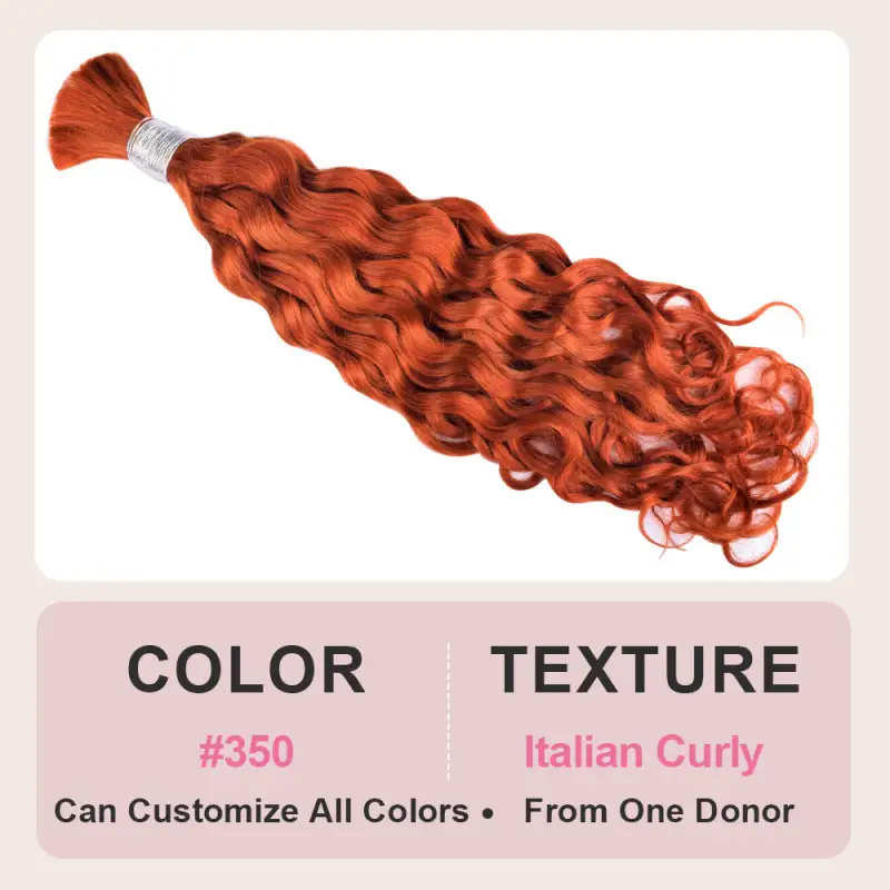 #350 Ginger Orange Boho Braids Italian Curly No Weft Bulk Hair for Human Hair RXHAIR