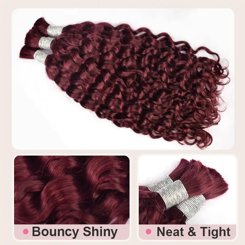 #99J Burgundy Boho Braids Deep Curly No Weft Bulk Hair for Human Hair RXHAIR