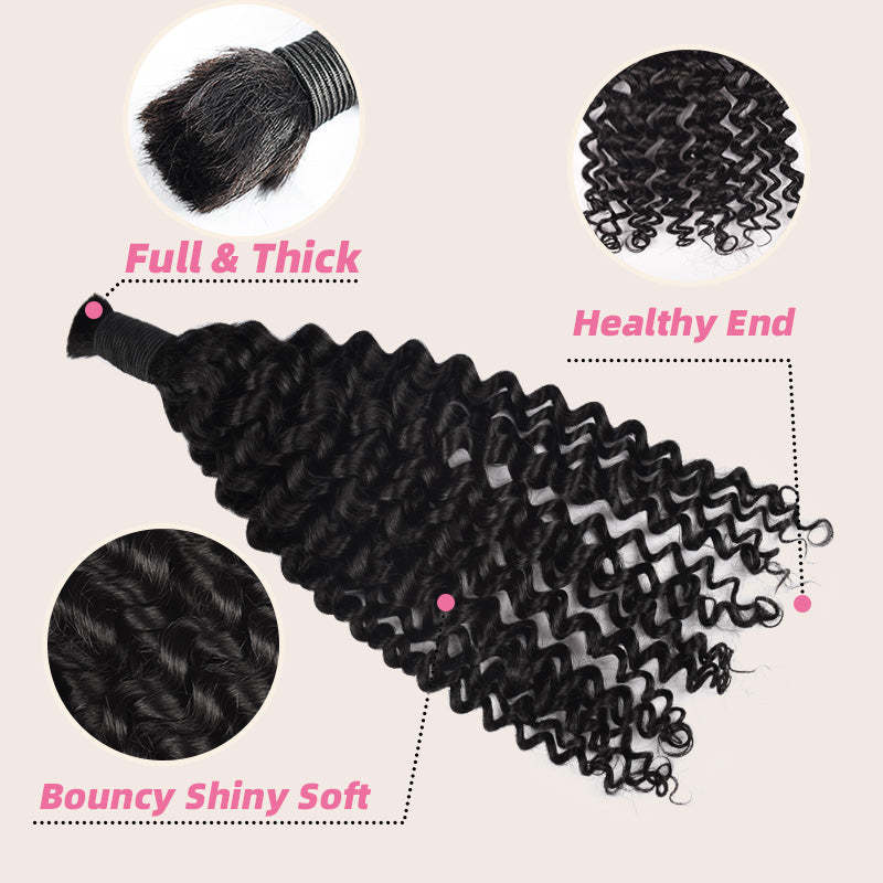 #1 Jet Black Boho Braids Deep curly No Weft Bulk Hair for Human Hair RXHAIR
