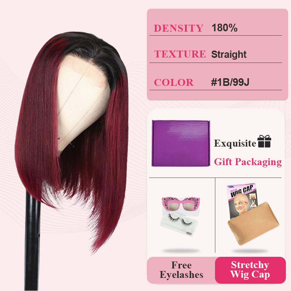 #99J Bob Straight HD Lace Front Wigs Human Hair 180% Density Transparent Lace Frontal Wigs Pre Plucked With Baby Hair RXHAIR