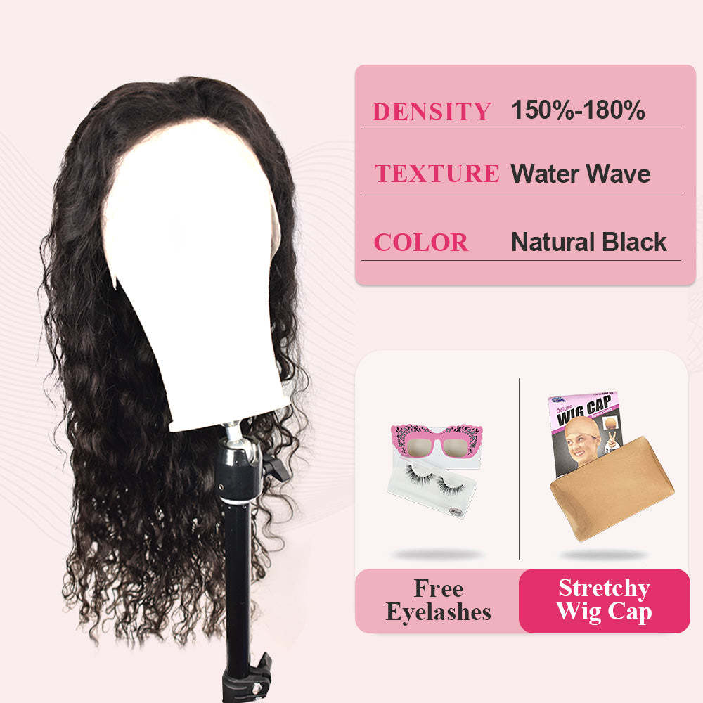 #1B Water Wave HD Lace Front Wigs Human Hair 200% Density Transparent Lace Frontal Wigs Pre Plucked With Baby Hair RXHAIR