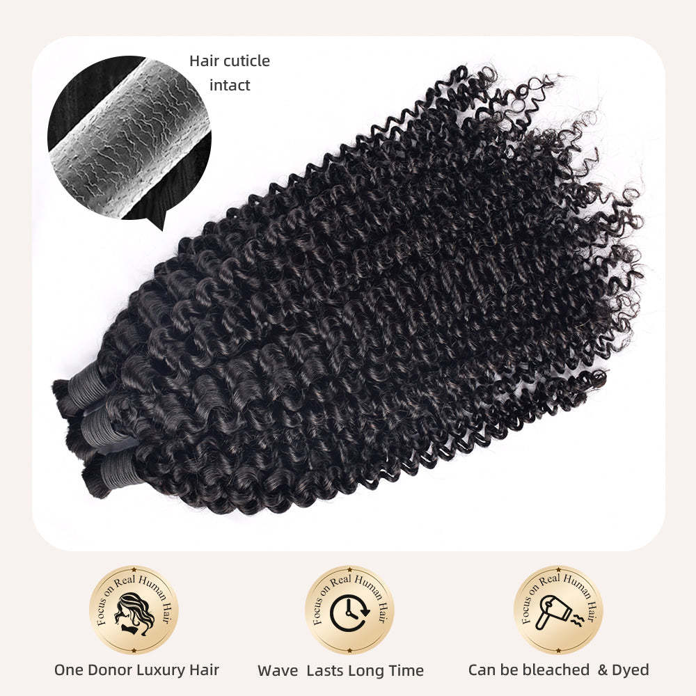 #1B Natural Black Boho Braids Jerry Curly No Weft Bulk Hair for Human Hair RXHAIR