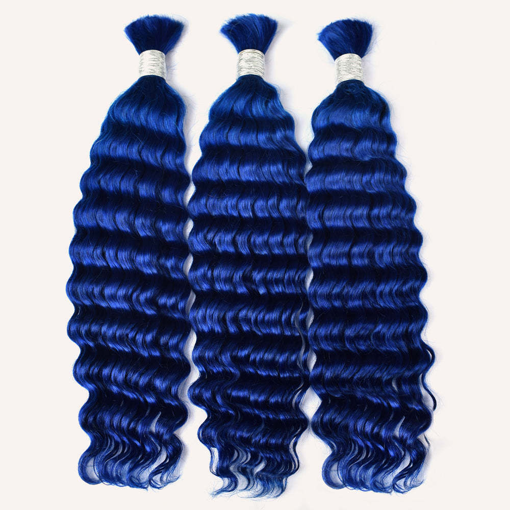 #Blue Boho Braids Deep Wave No Weft Bulk Hair for Human Hair RXHAIR