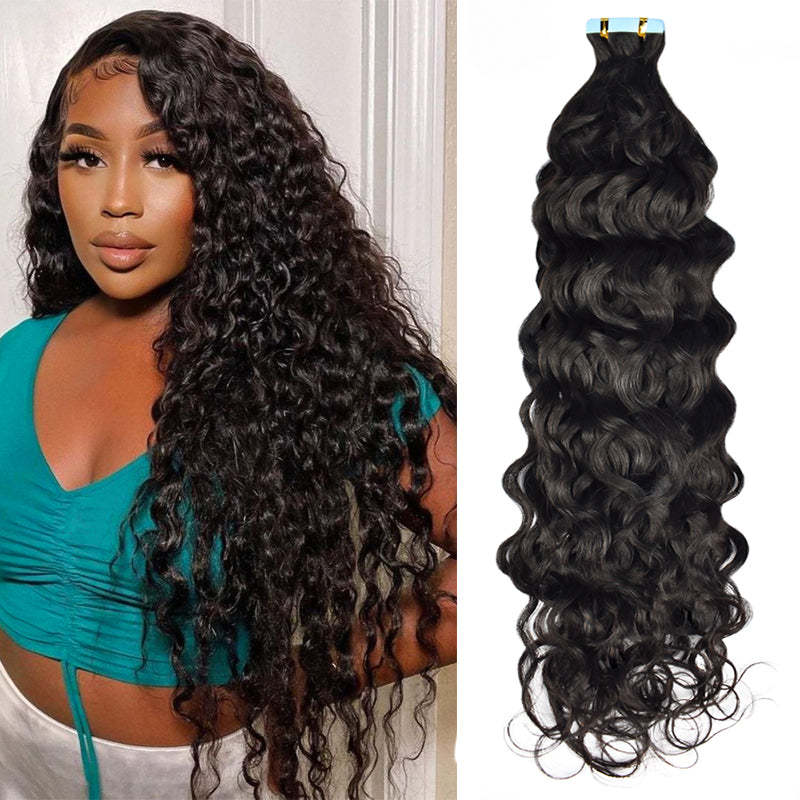 #1B Italian Curly Tape in Hair Extensions Human Hair 20pcs 50g/pack Seamless Skin Weft Hair RXHAIR