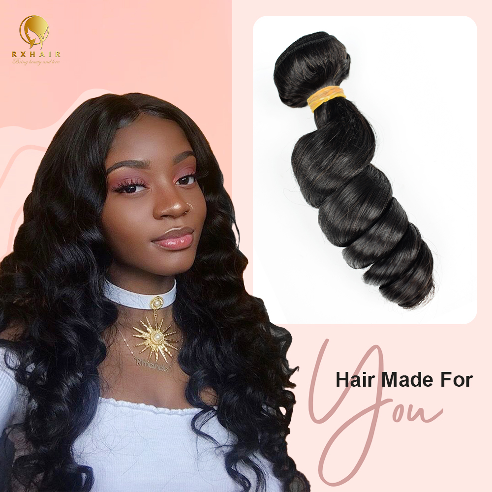 #1B Loose Wave Human Hair Weave 3 Bundles 100% Unprocessed Virgin Brazilian Remy Hair Bundles Natural Color RXHAIR