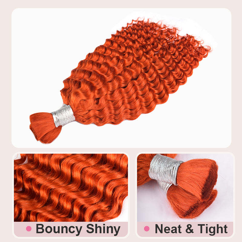 #350 Ginger Orange Boho Braids Deep Wave No Weft Bulk Hair for Human Hair RXHAIR