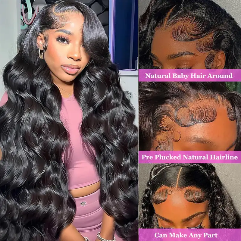 #1 Body Wave 13x4 HD Transparent Lace Frontal Wigs Human Hair Wear and Go Glueless Wigs Human Hair 200% Density RXHAIR