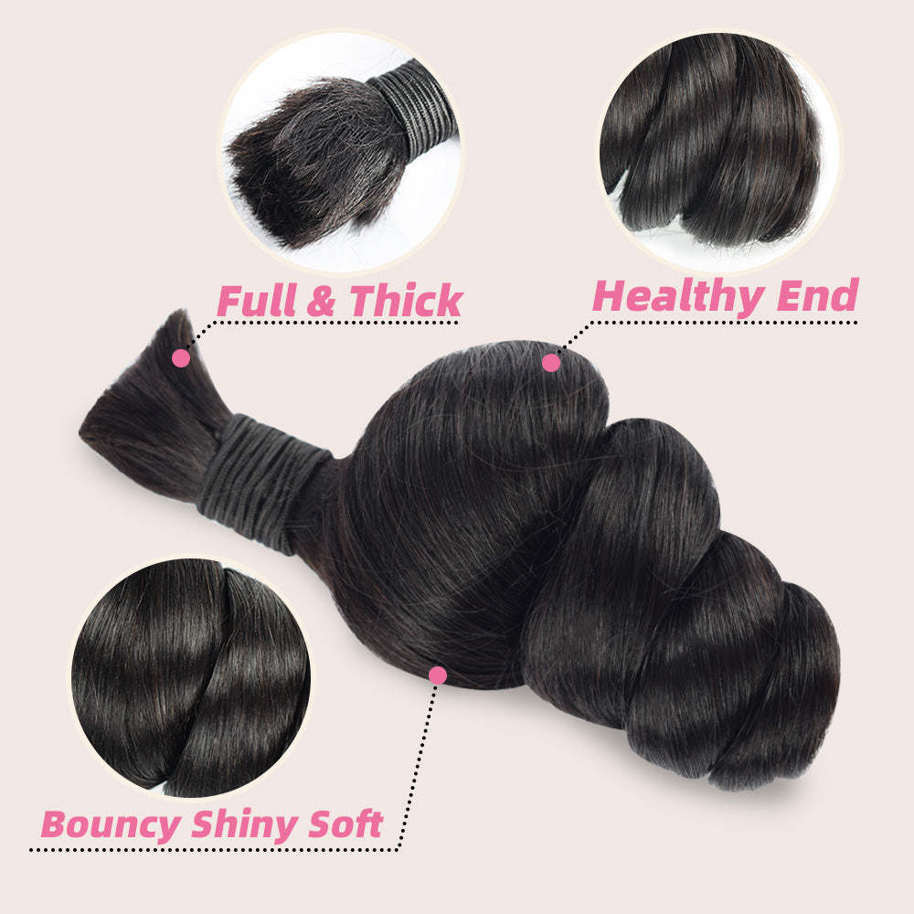 #1B Natural Black Boho Braids Loose Wave No Weft Bulk Hair for Human Hair RXHAIR