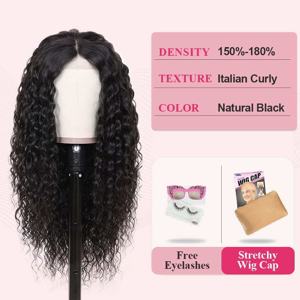 #1B Italian Curly HD Lace Front Wigs Human Hair 200% Density Transparent Lace Frontal Wigs Pre Plucked With Baby Hair RXHAIR