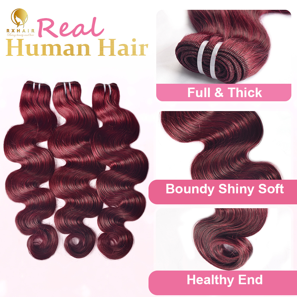 #99J Body Wave Human Hair Bundles Virgin Hair 100% Unprocessed Weave Bundles Human Hair Double Weft RXHAIR