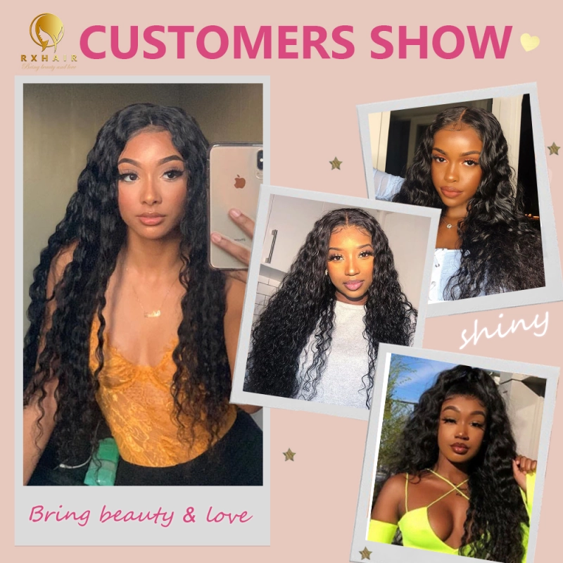 #1B Deep Wave Human Hair Bundles Brazilian Virgin Hair Weave Bundles Double Wefts Weave 3 Bundles Natural Black RXHAIR