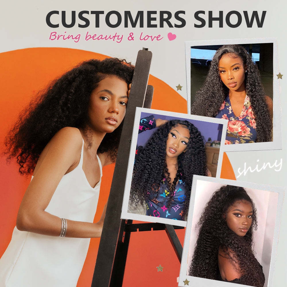 #1B Kinky Curly Human Hair Weave 3 Bundles 100% Unprocessed Hair Weft Extensions Natural Black Color RXHAIR