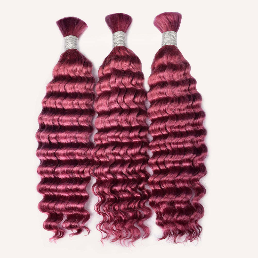 #Pink Boho Braids Deep Wave No Weft Bulk Hair for Human Hair RXHAIR