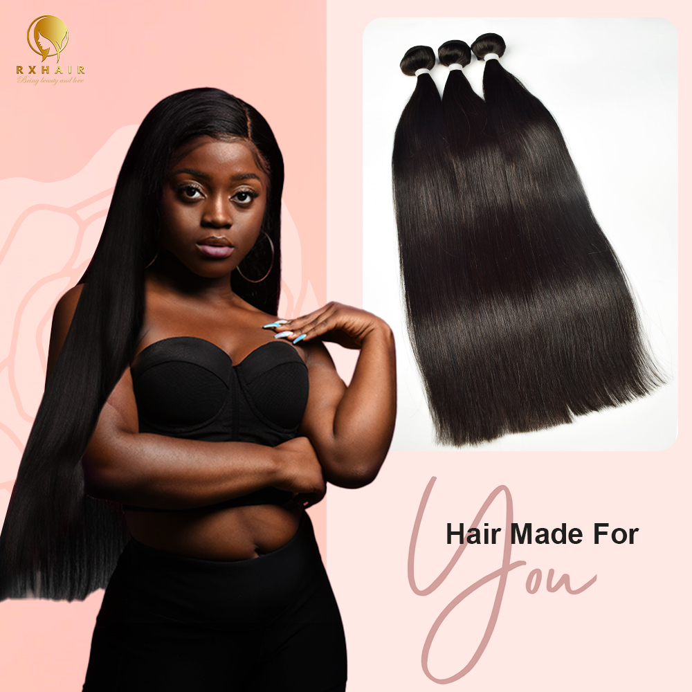 #1B Straight 14A Human Hair Bundles Virgin Hair 100% Unprocessed Weave Bundles Human Hair Double Weft RXHAIR