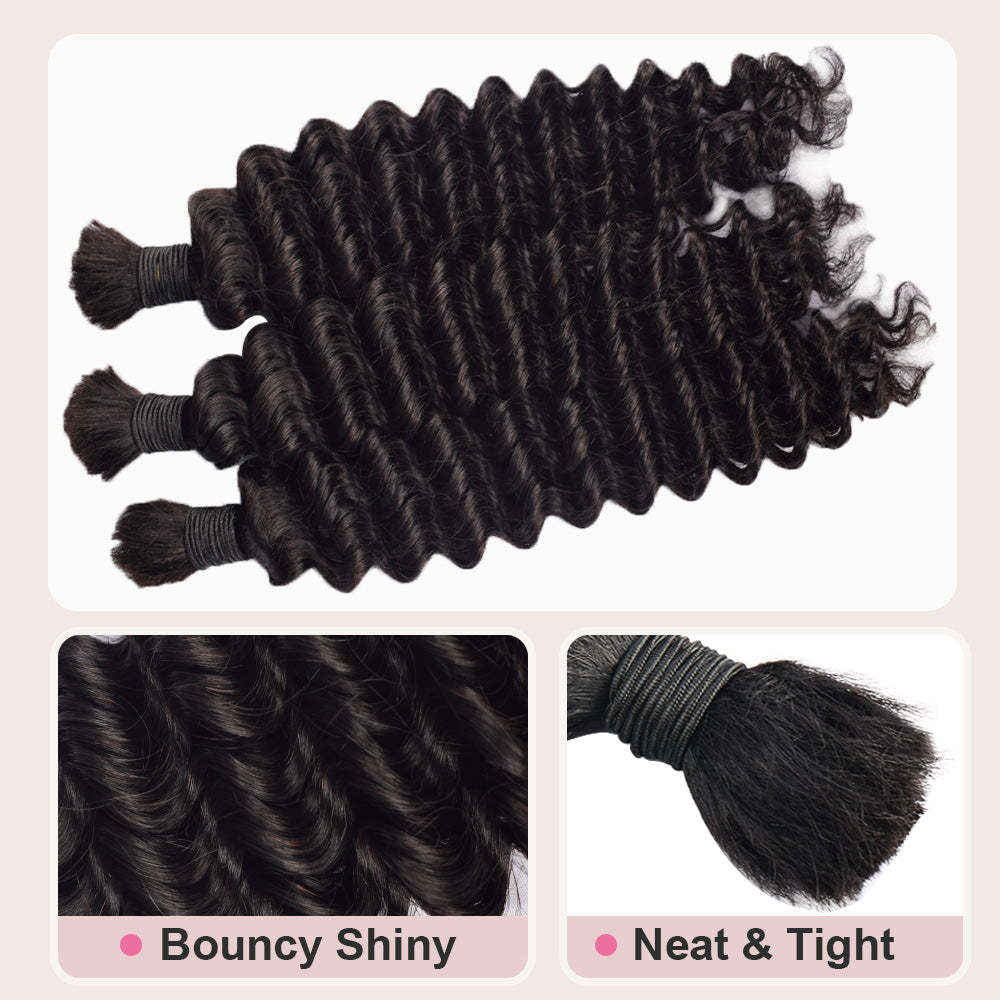 #1B Boho Braids Deep Wave No Weft Bulk Hair for Human Hair RXHAIR
