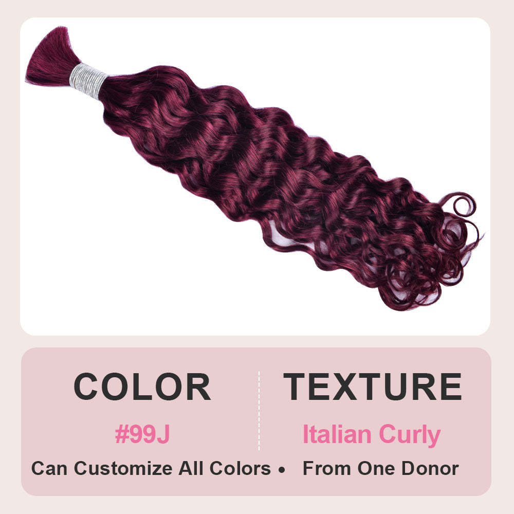 #99J Burgundy Boho Braids Italian Curly No Weft Bulk Hair for Human Hair RXHAIR