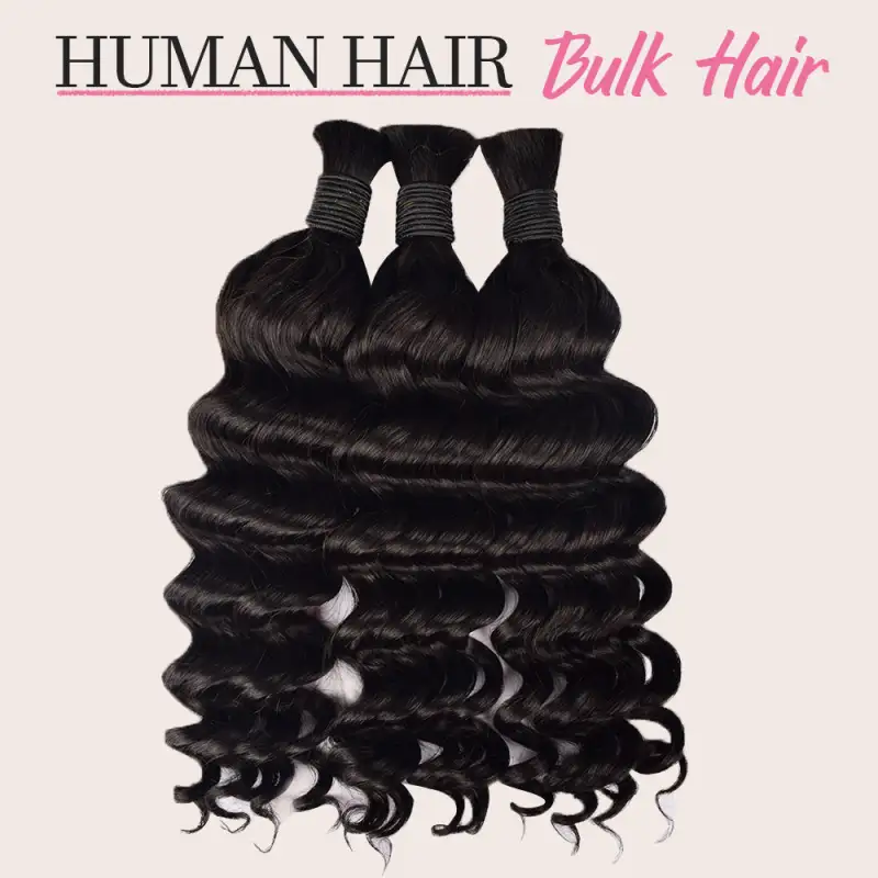 #1B Natural Black Boho Braids Loose Deep Wave No Weft Bulk Hair for Human Hair RXHAIR