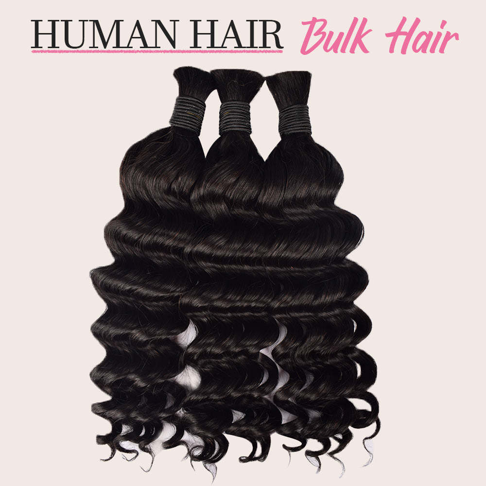 #1B Natural Black Boho Braids Loose Deep Wave No Weft Bulk Hair for Human Hair RXHAIR