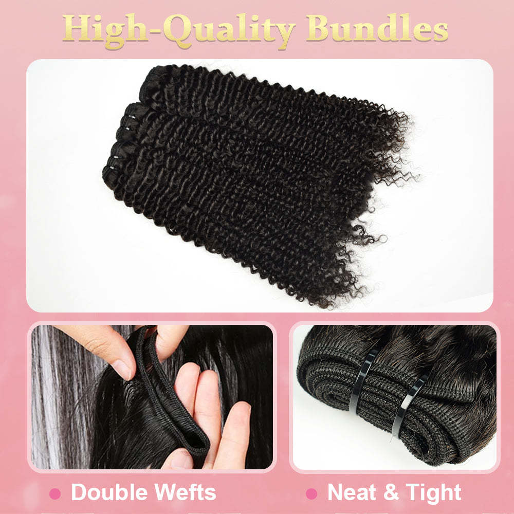 #1B Kinky Curly Human Hair Weave 3 Bundles 100% Unprocessed Hair Weft Extensions Natural Black Color RXHAIR