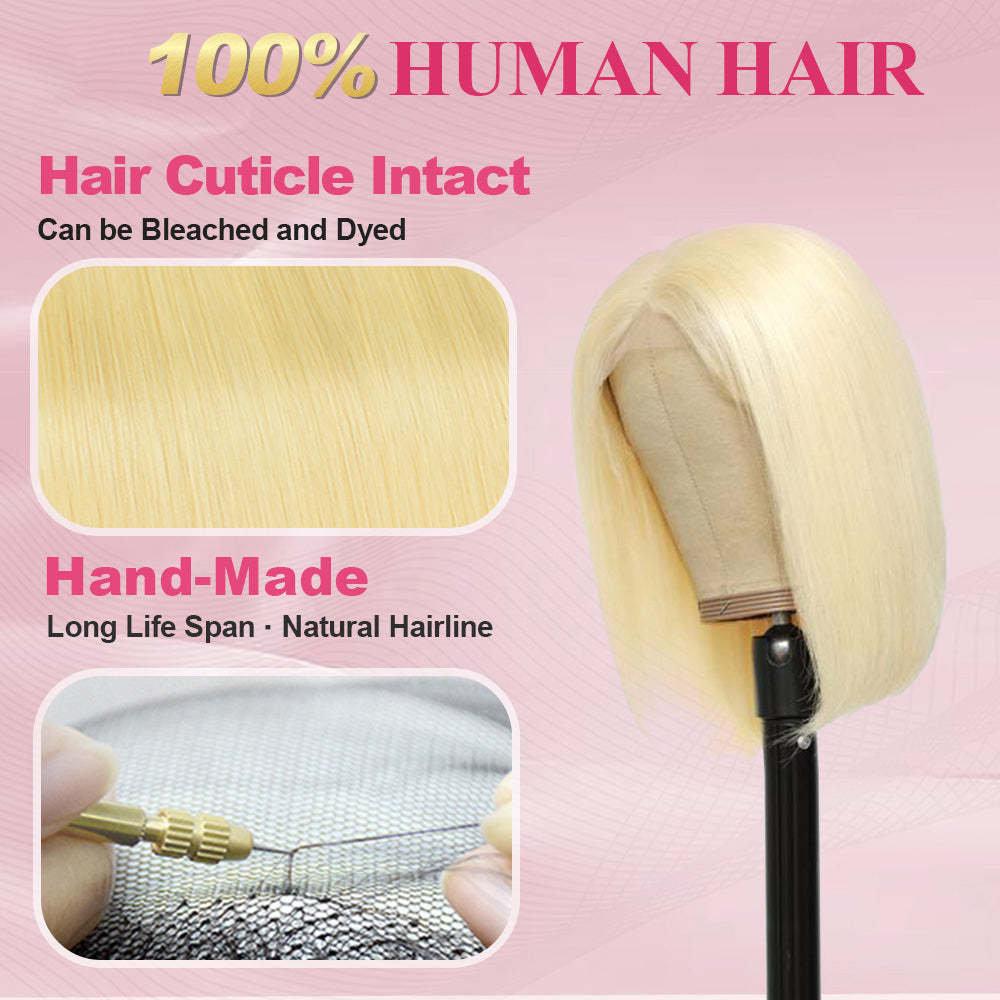 #613 Bob Straight HD Lace Front Wigs Human Hair 180% Density Transparent Lace Frontal Wigs Pre Plucked With Baby Hair RXHAIR