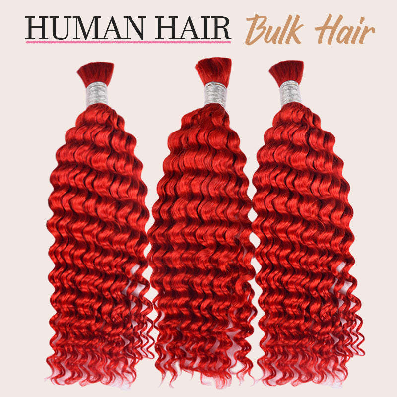 #Red Boho Braids Deep Wave No Weft Bulk Hair for Human Hair RXHAIR