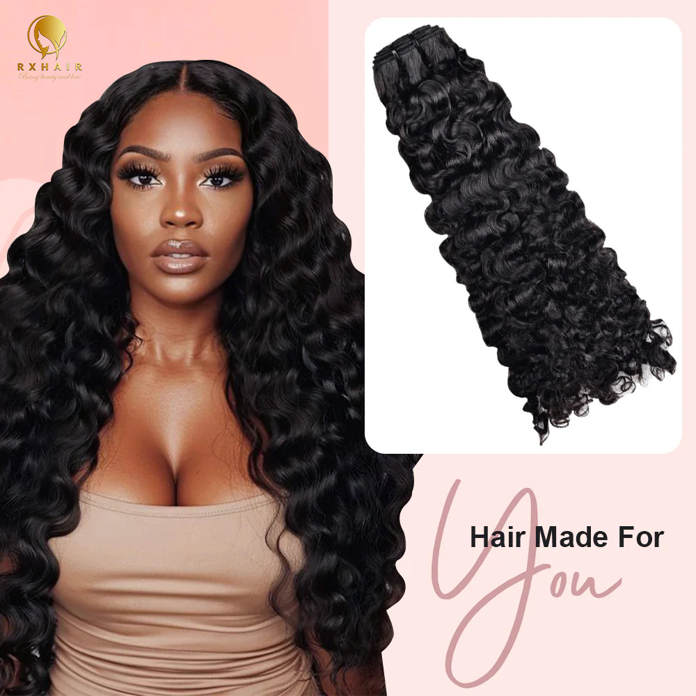 #1B Burmese Curly Human Hair Weave Bundles 100% Unprocessed Hair Weft Extensions Natural Black Color RXHAIR