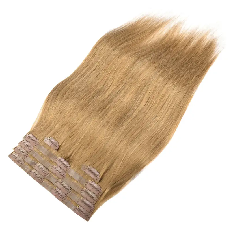 #12 Strawberry Blonde Straight Clip in Hair Extensions Real Human Hair PU Seamless Clip ins 6Pcs 120G RXHAIR