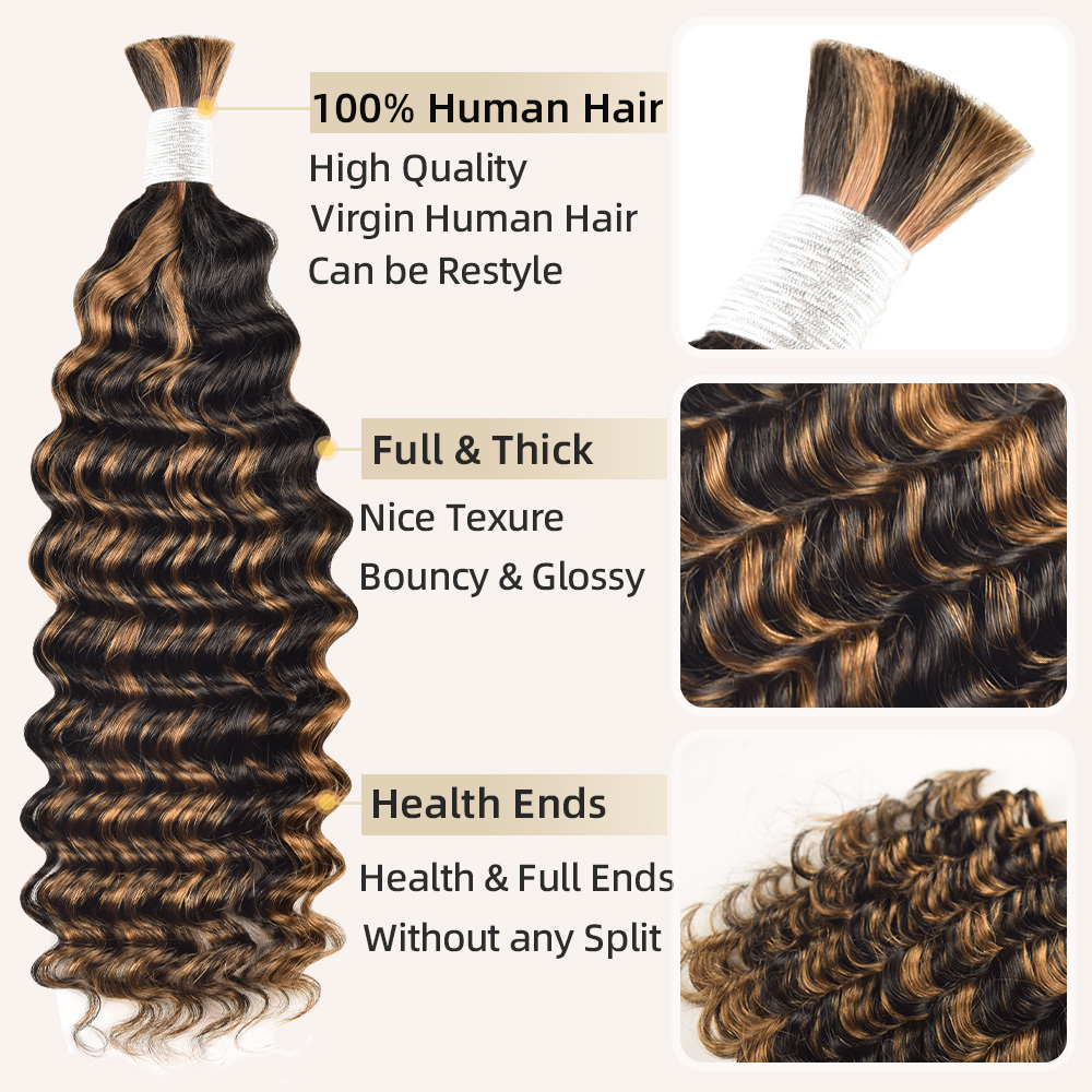#P1B/30 Boho Braids Deep Wave No Weft Bulk Hair for Human Hair RXHAIR