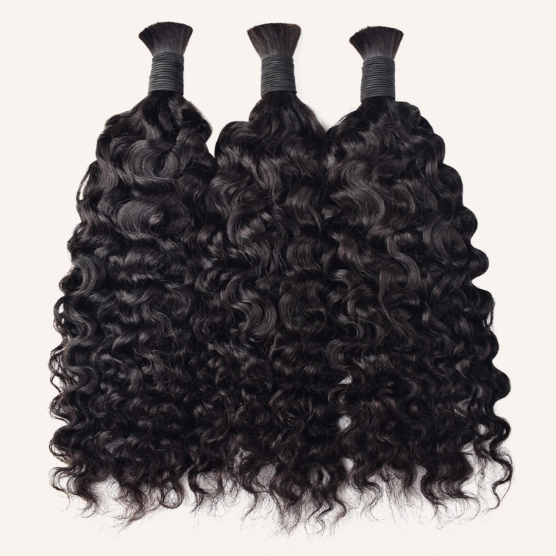 #1B Natural Black Boho Braids Burnese Curly No Weft Bulk Hair for Human Hair RXHAIR