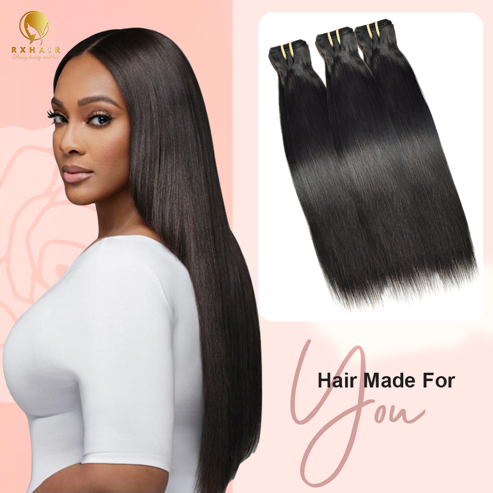 #1B Straight 12A Human Hair Bundles Virgin Hair 100% Unprocessed Weave Bundles Human Hair Double Weft RXHAIR