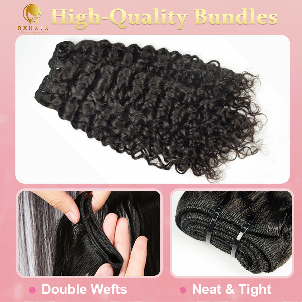 #1B Deep Curly Hair Weave 3 Bundles Brazilian Virgin Human Hair Cutctle Aligned Hair Bundles Soft Remy Hair RXHAIR