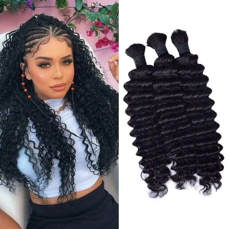 #1B Boho Braids Deep Wave No Weft Bulk Hair for Human Hair RXHAIR